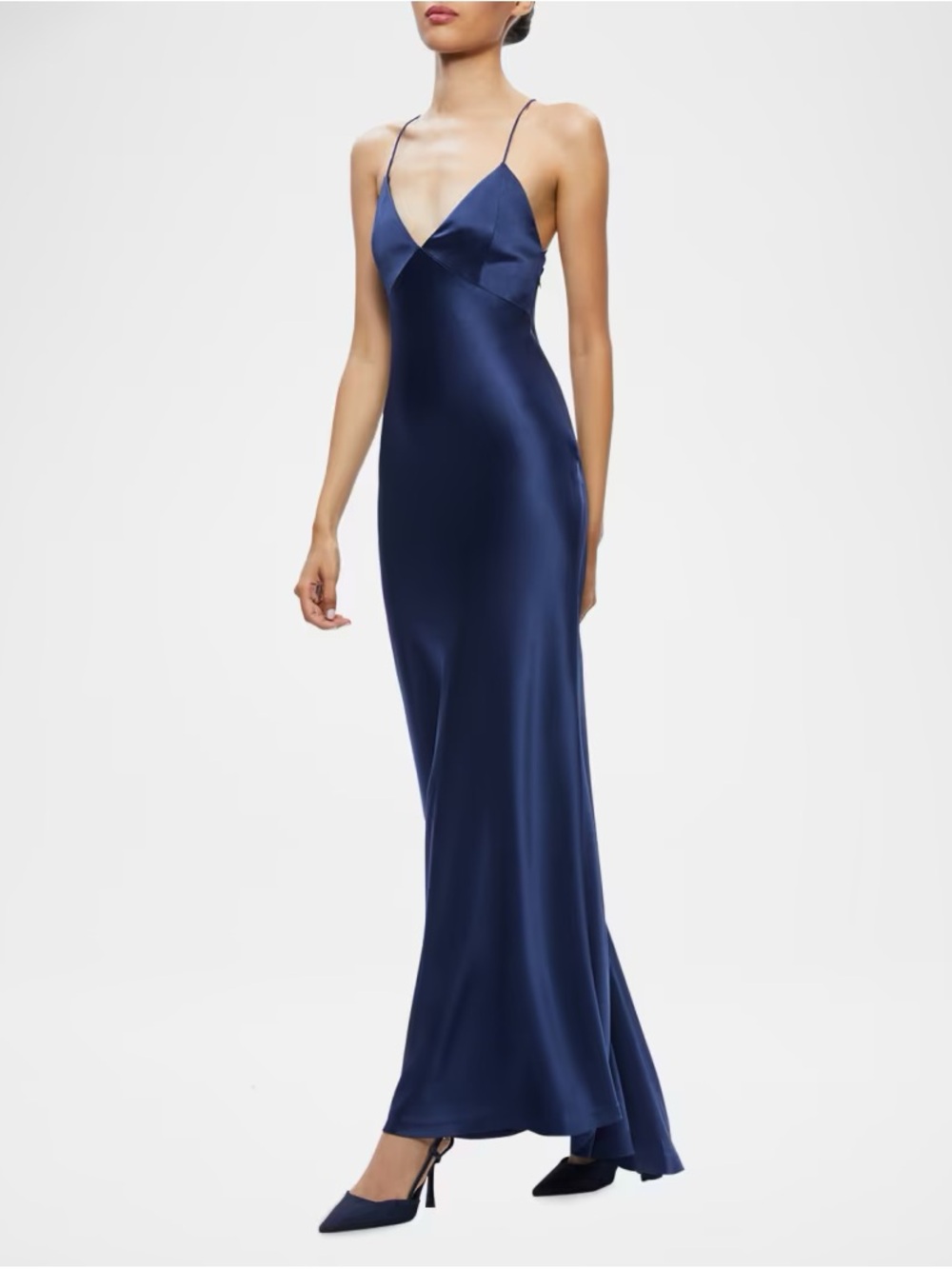 Alice + Olivia Montana V-Neck Satin Slip Gown Deep Blue Azure Size 6 NWT